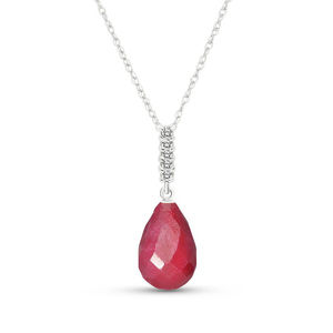 14K. GOLD NECKLACE WITH DIAMOND & BRIOLETTE DROP RUBY (White Gold)
